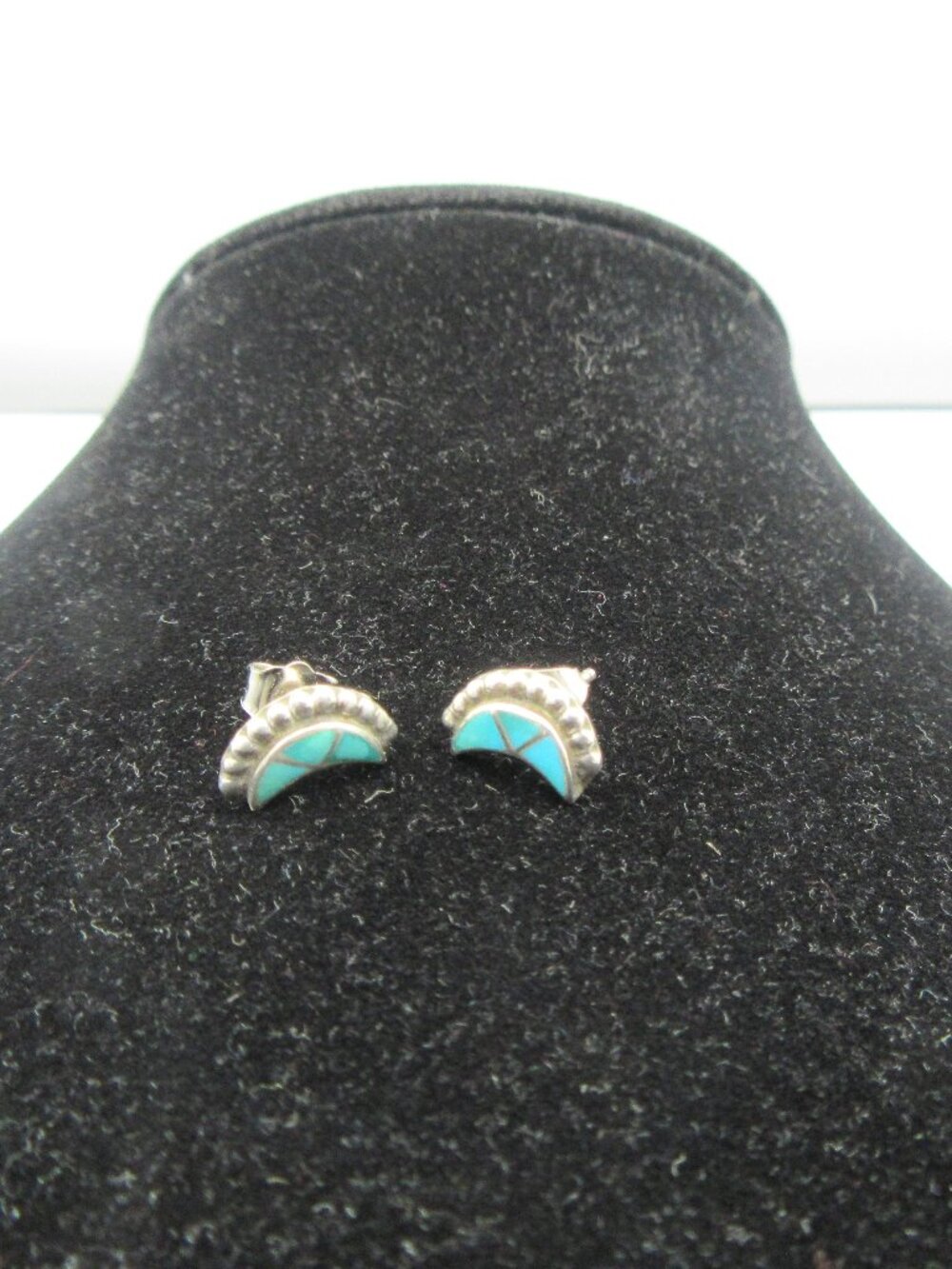 Vintage Turquoise Sterling Silver Crescent Moon Stud Earrings